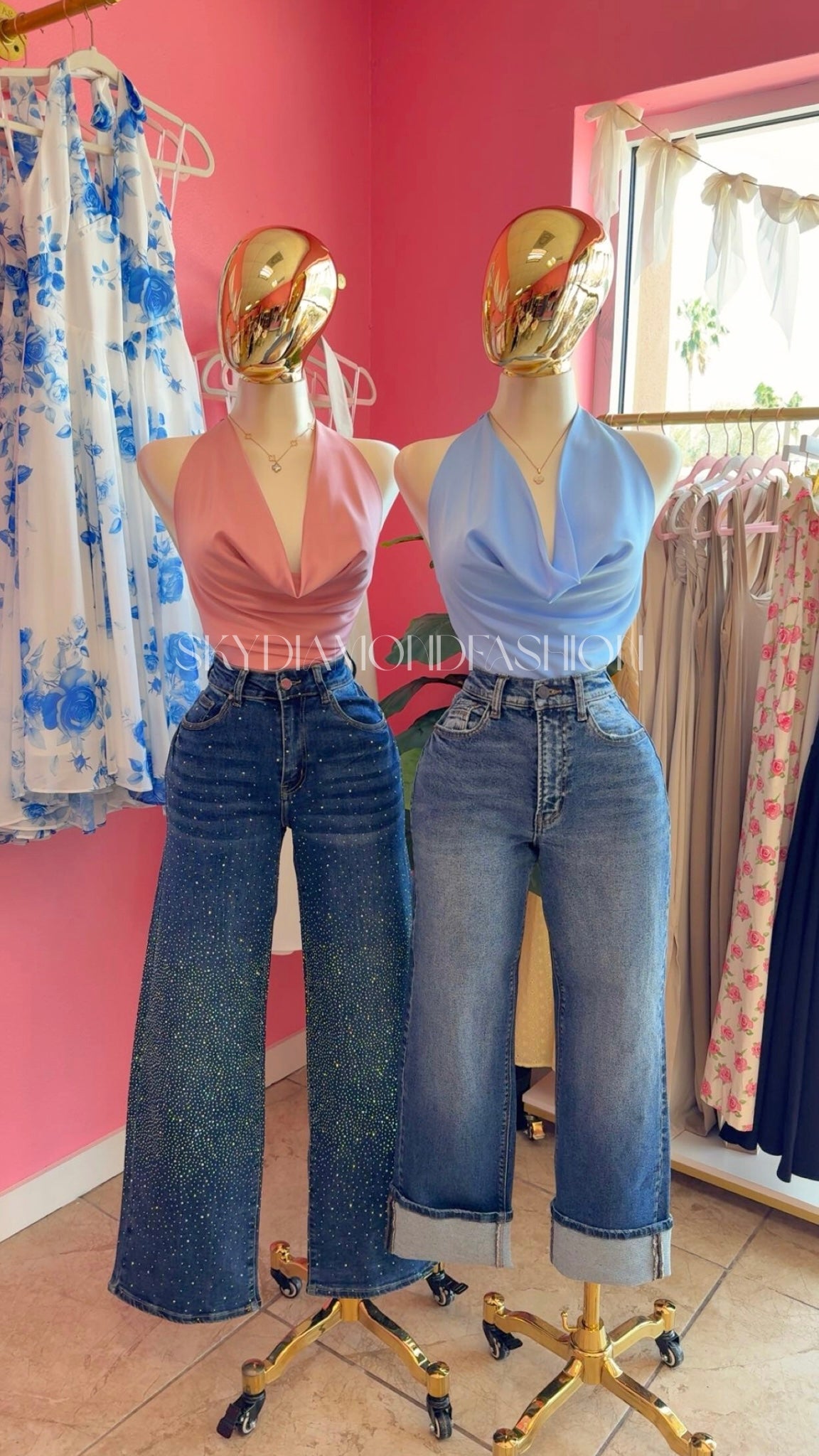 Baby blue halter satin top