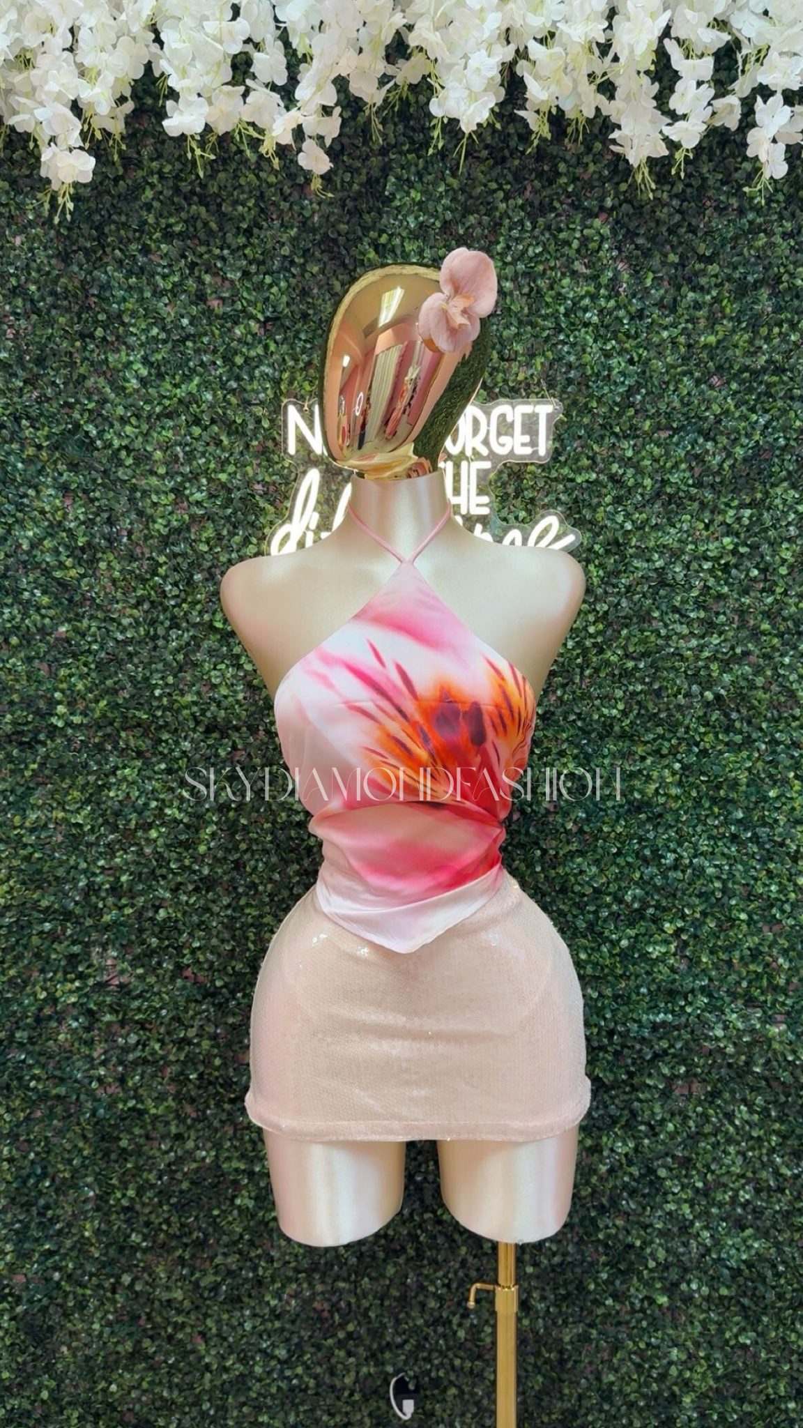 Pink Hawaiian satin top