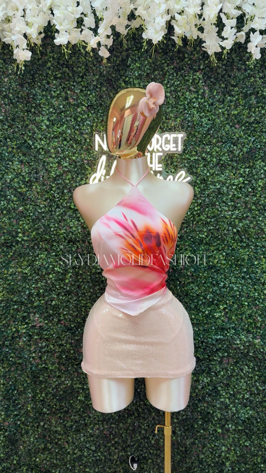 Pink Hawaiian satin top
