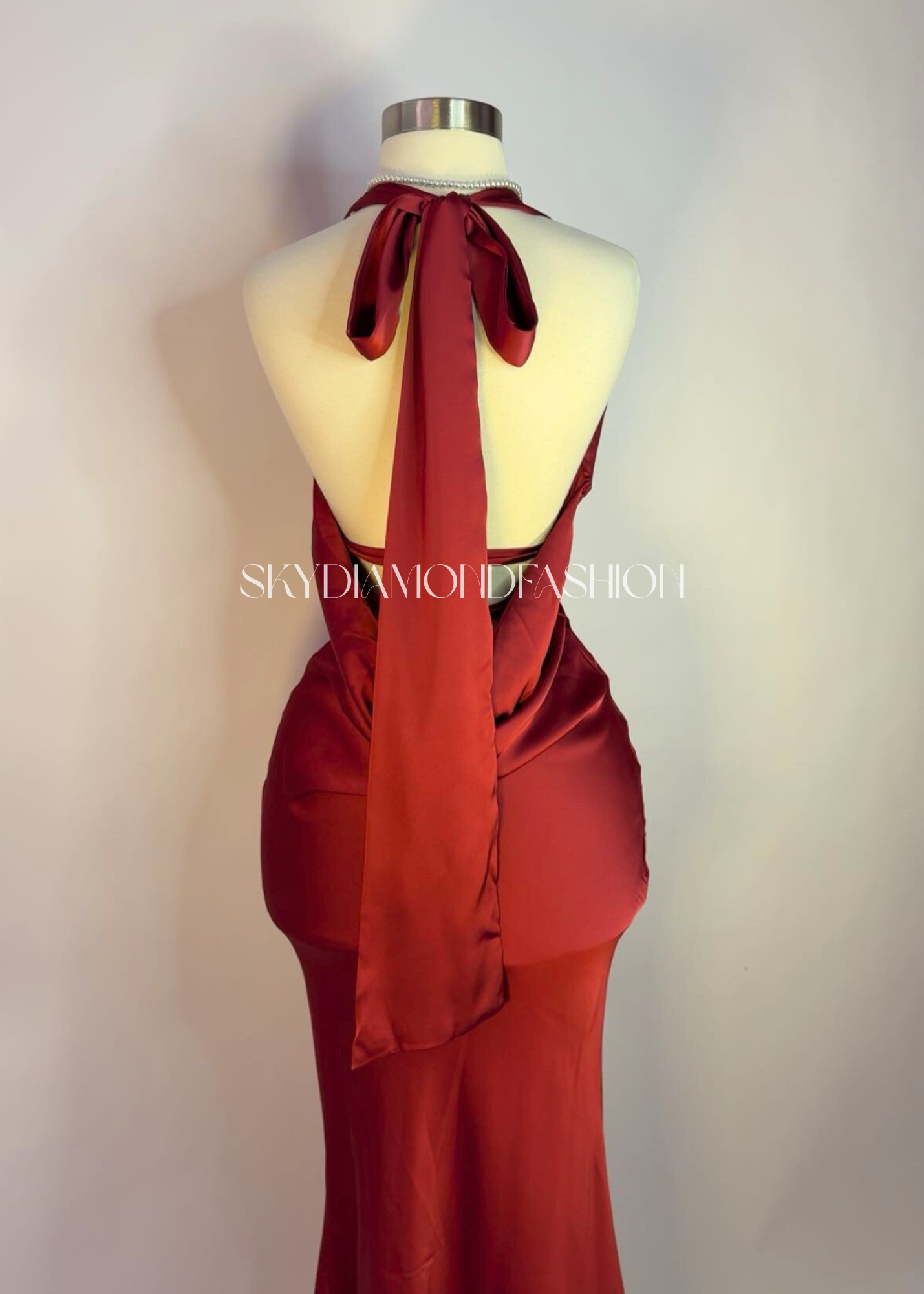 Red satin long dress