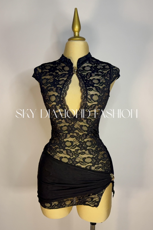 Mesh black mini dress
