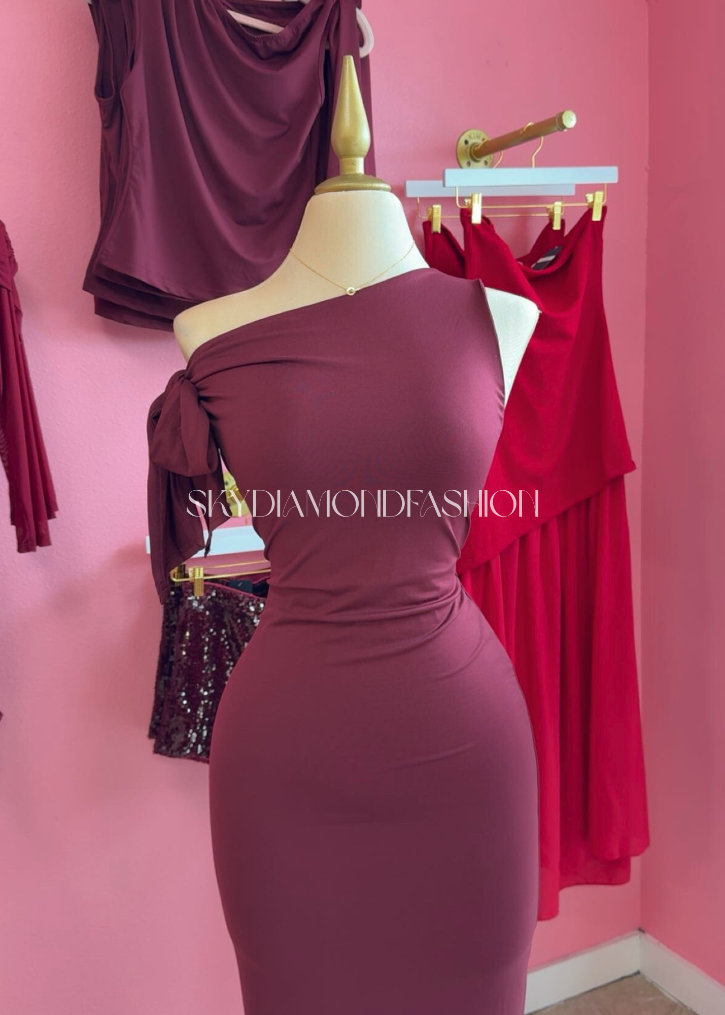 Burgundy long knot side dress