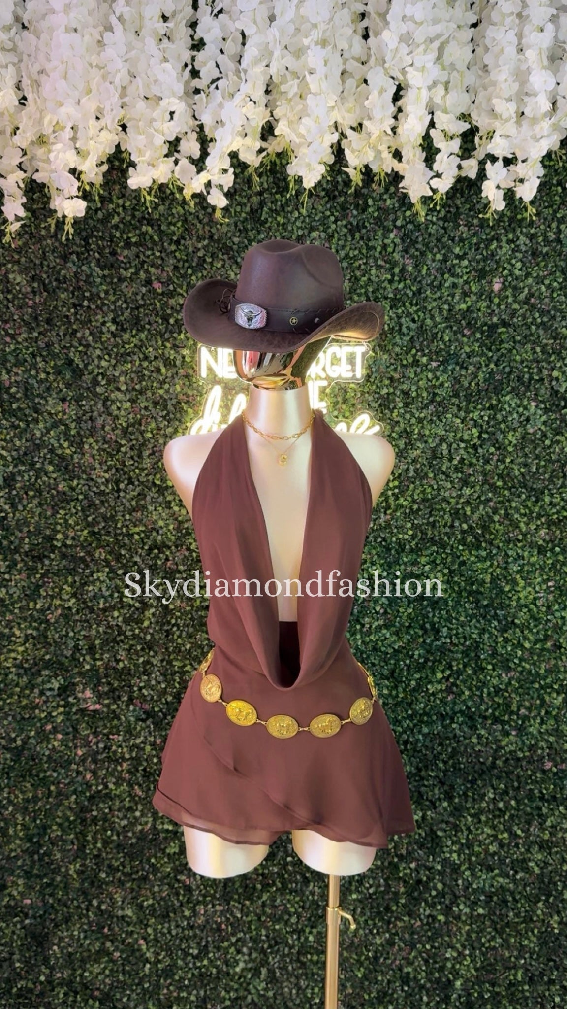 Brown halter mesh dress
