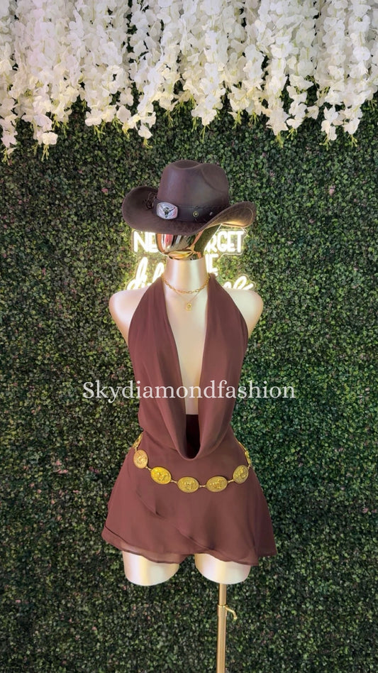 Brown halter mesh dress