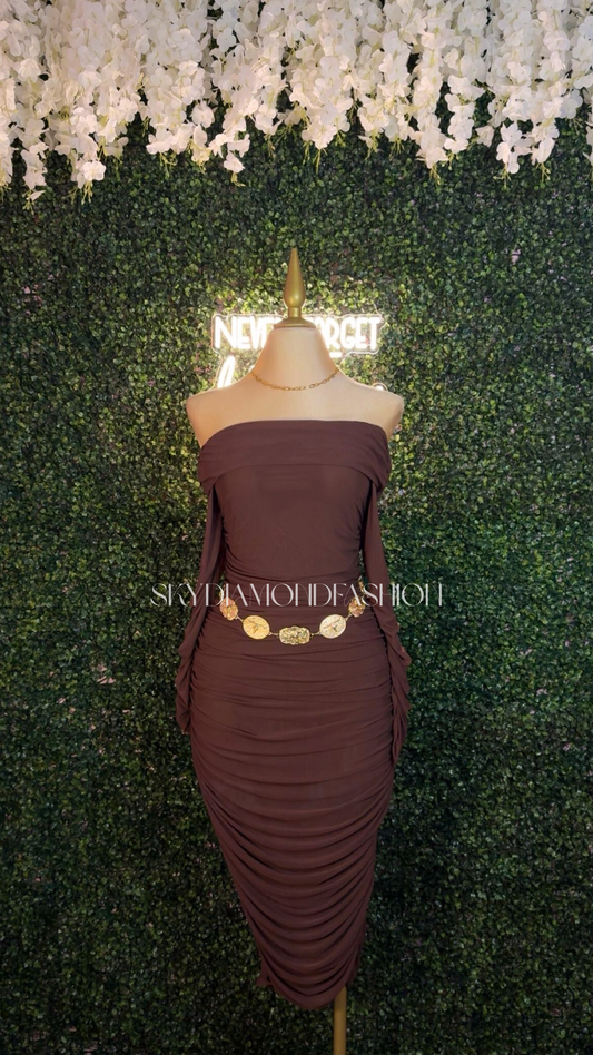 Brown mesh long dress (plus size )