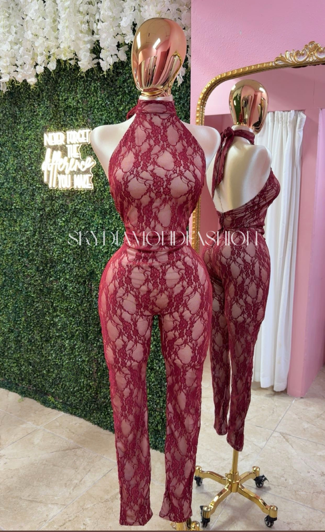 Burgundy full laced jumpsuit