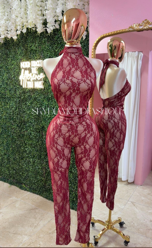 Burgundy full laced jumpsuit