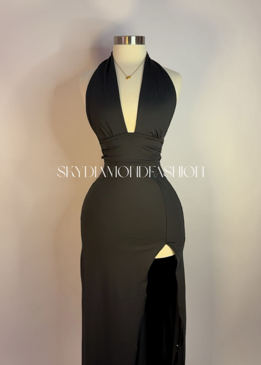 Black open leg long dress