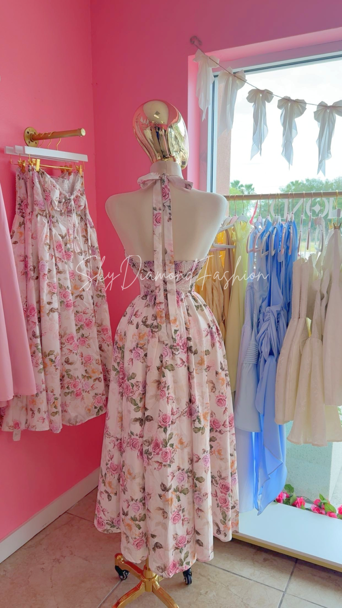 Vintage floral halter long dress