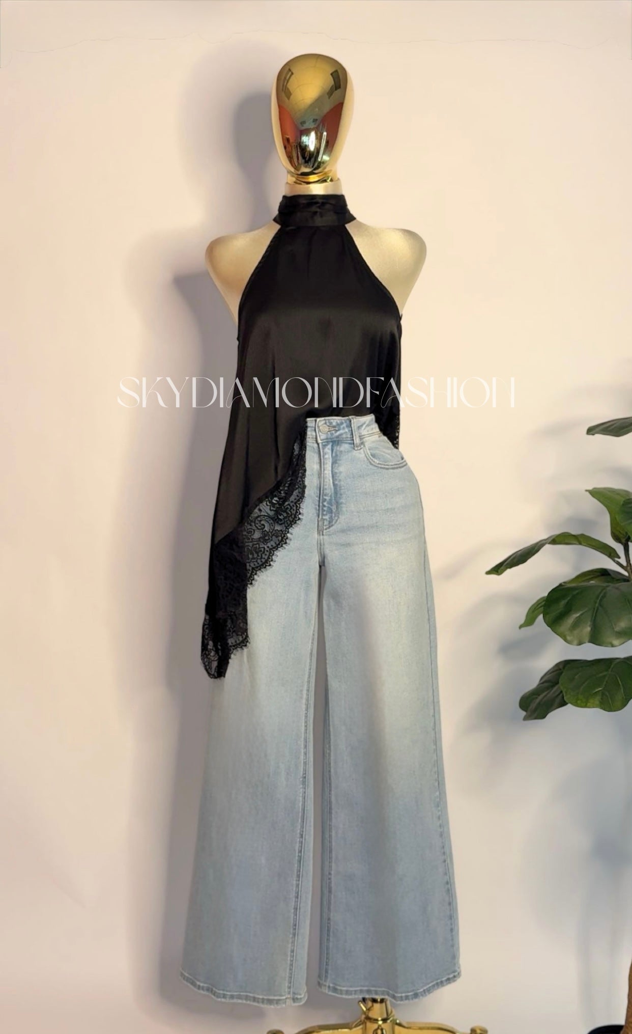 Wide leg high rise jean
