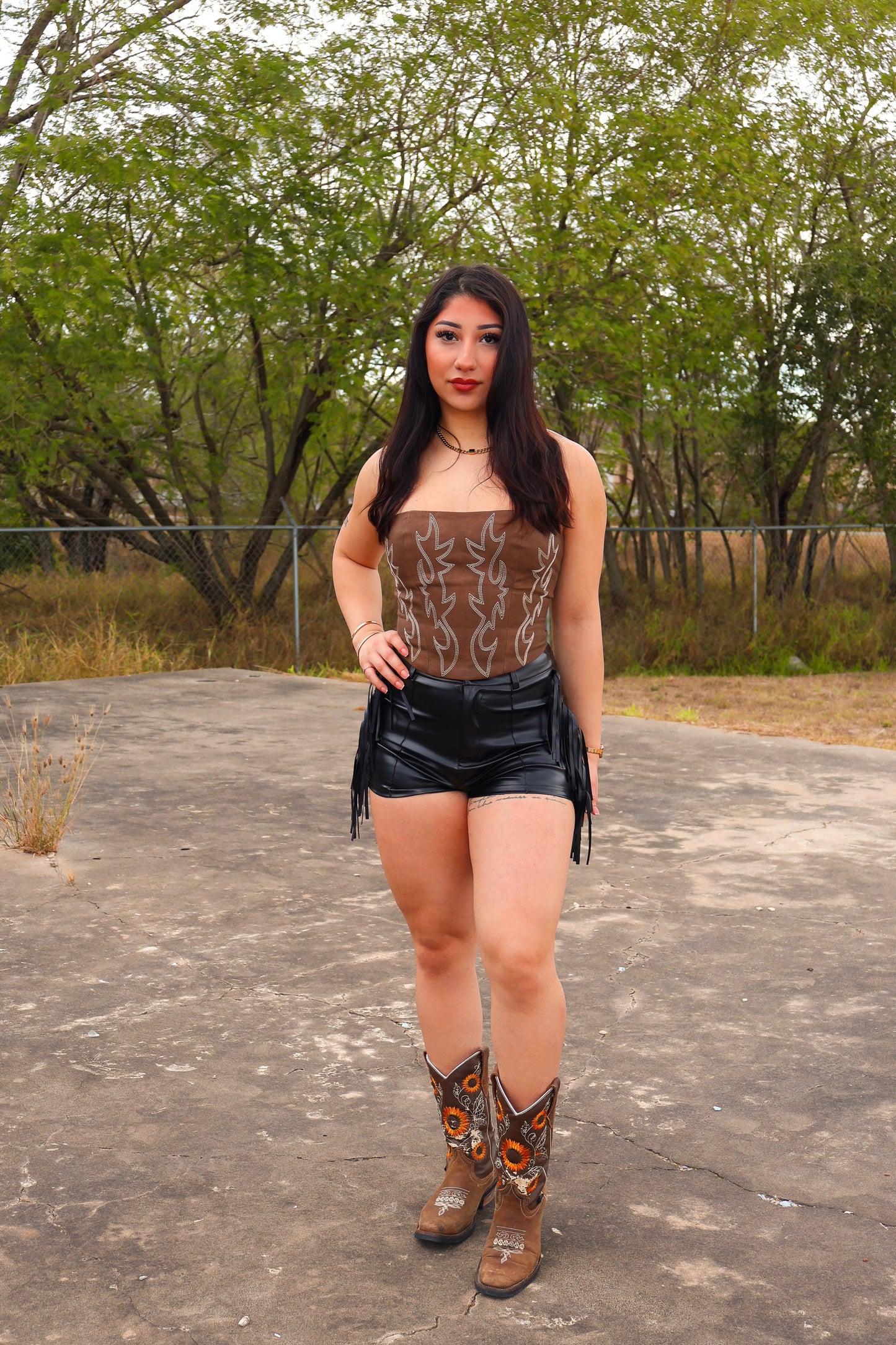 Black leather fringe shorts