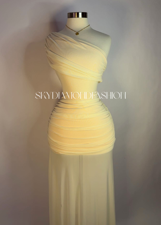 Mesh apricot long dress