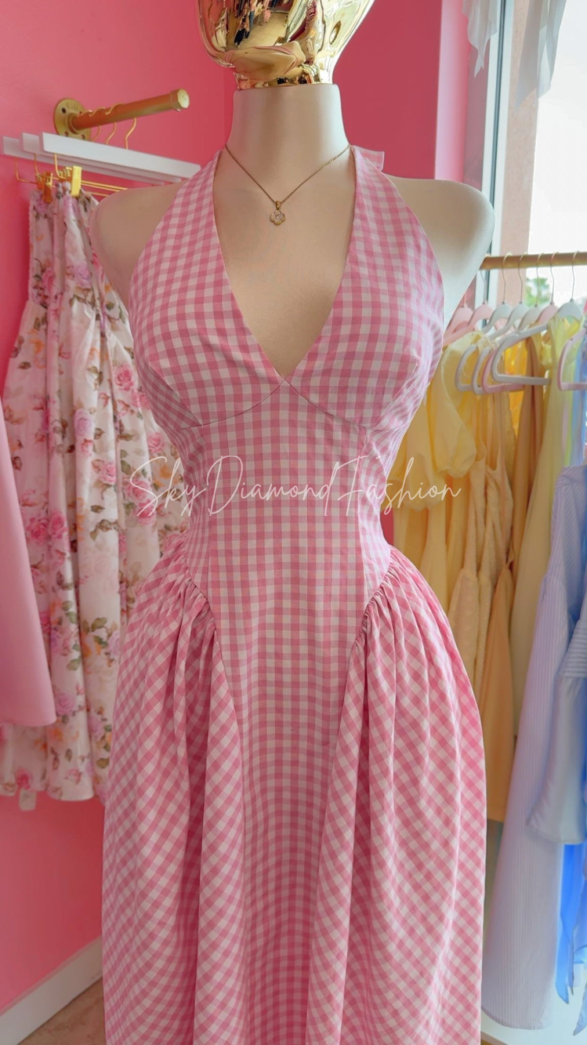 Sweet pink halter long dress