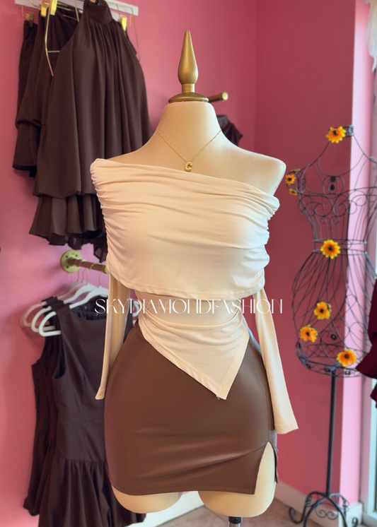 Brown leather skirt