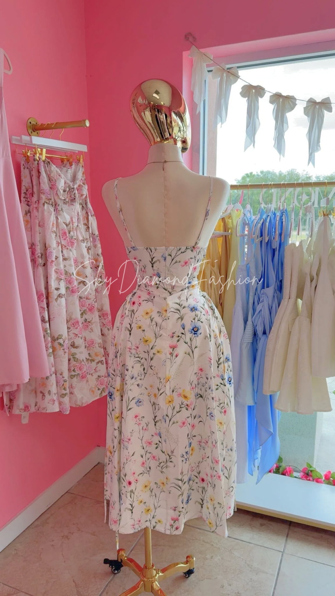 White floral spring long dress