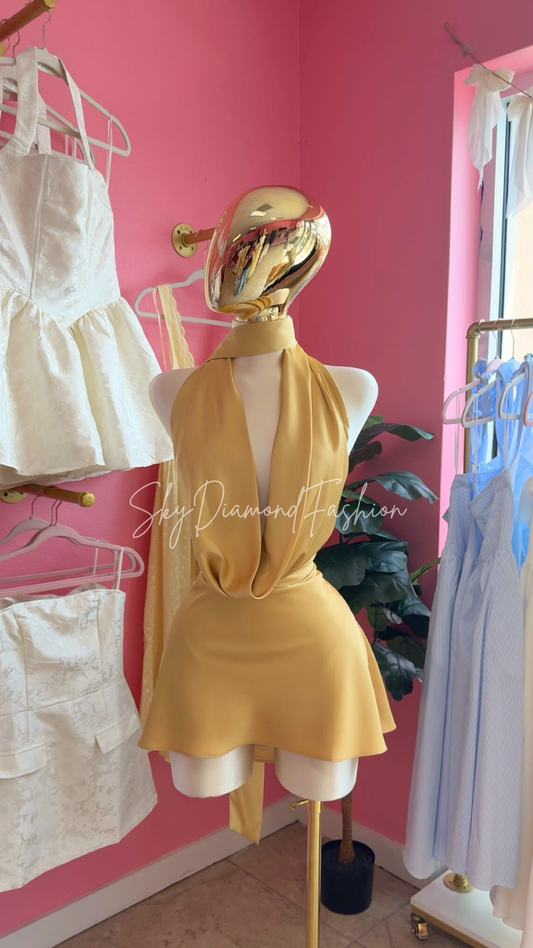 Golden hour satin mini dress💛