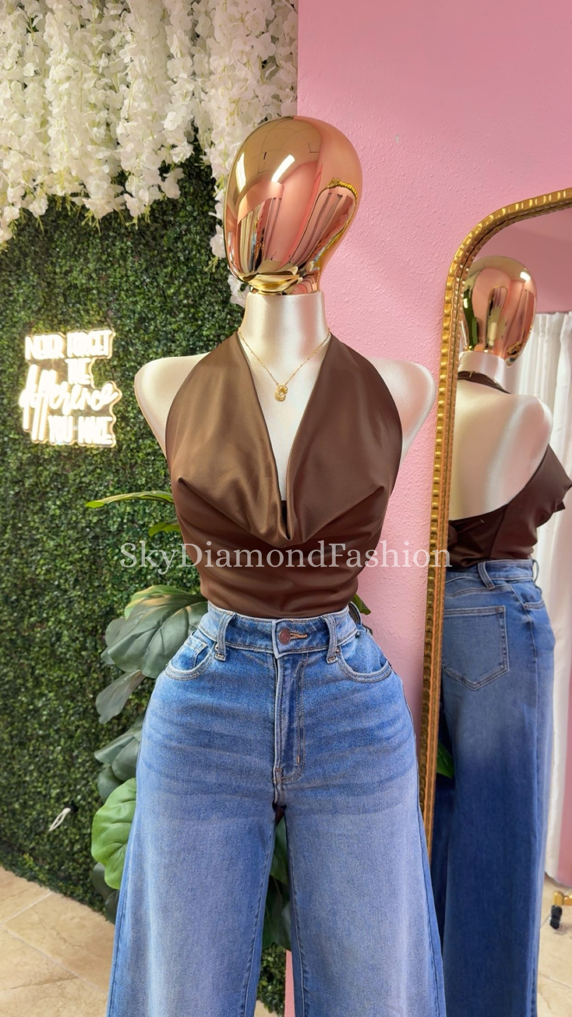 Chocolate satin halter top