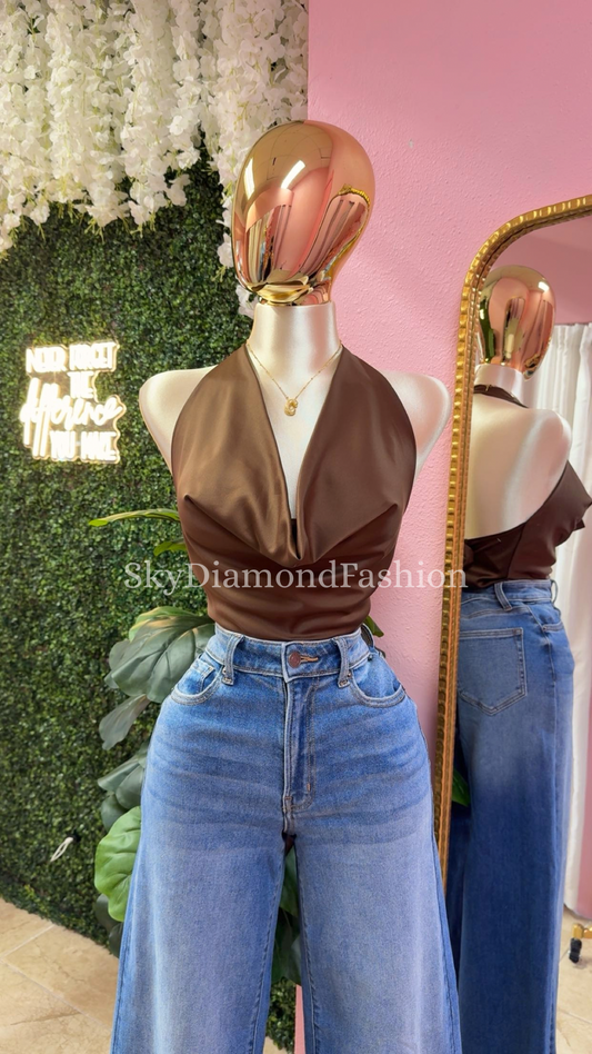 Chocolate satin halter top