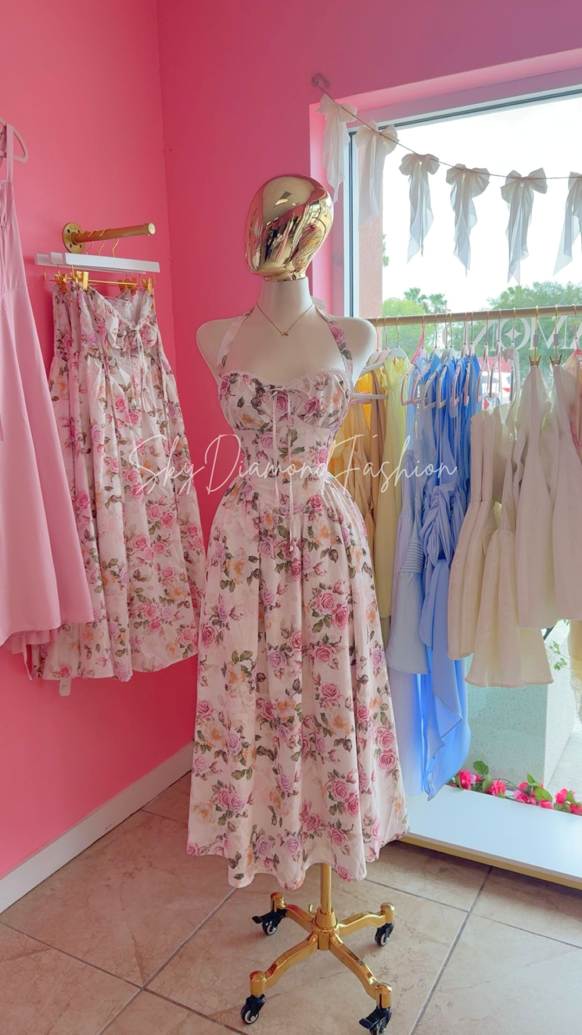 Vintage floral halter long dress