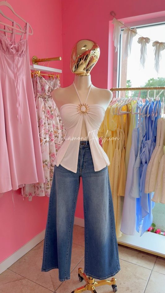 White sun halter top
