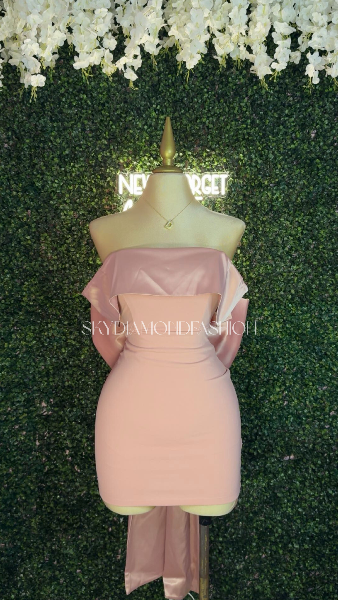 Dusty pink big satin bow dress
