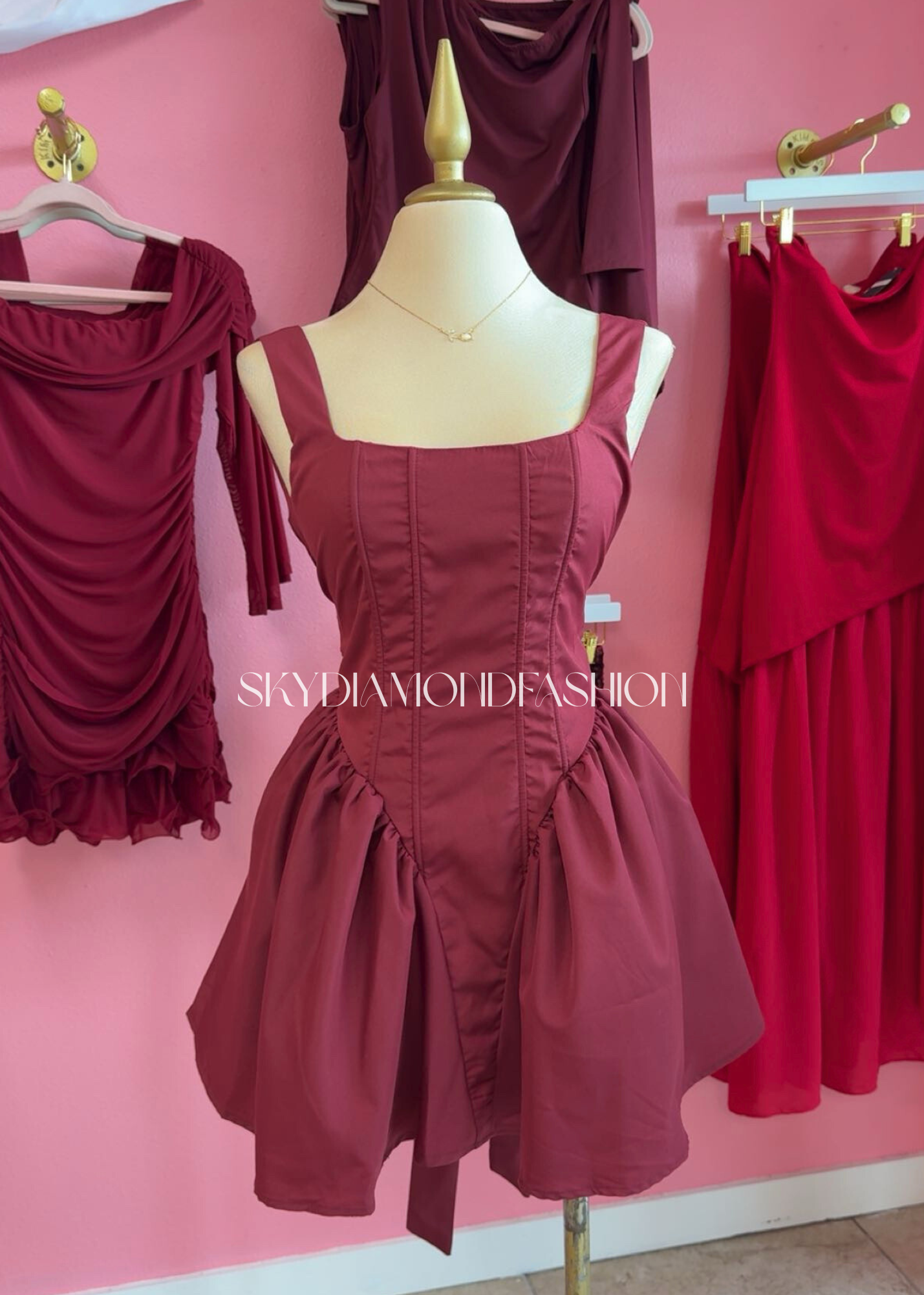 Burgundy corset puffy dress
