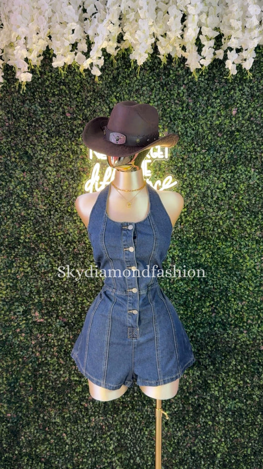 Denim halter jumpsuit
