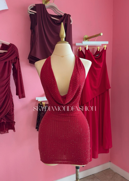 Burgundy mesh rhinestone