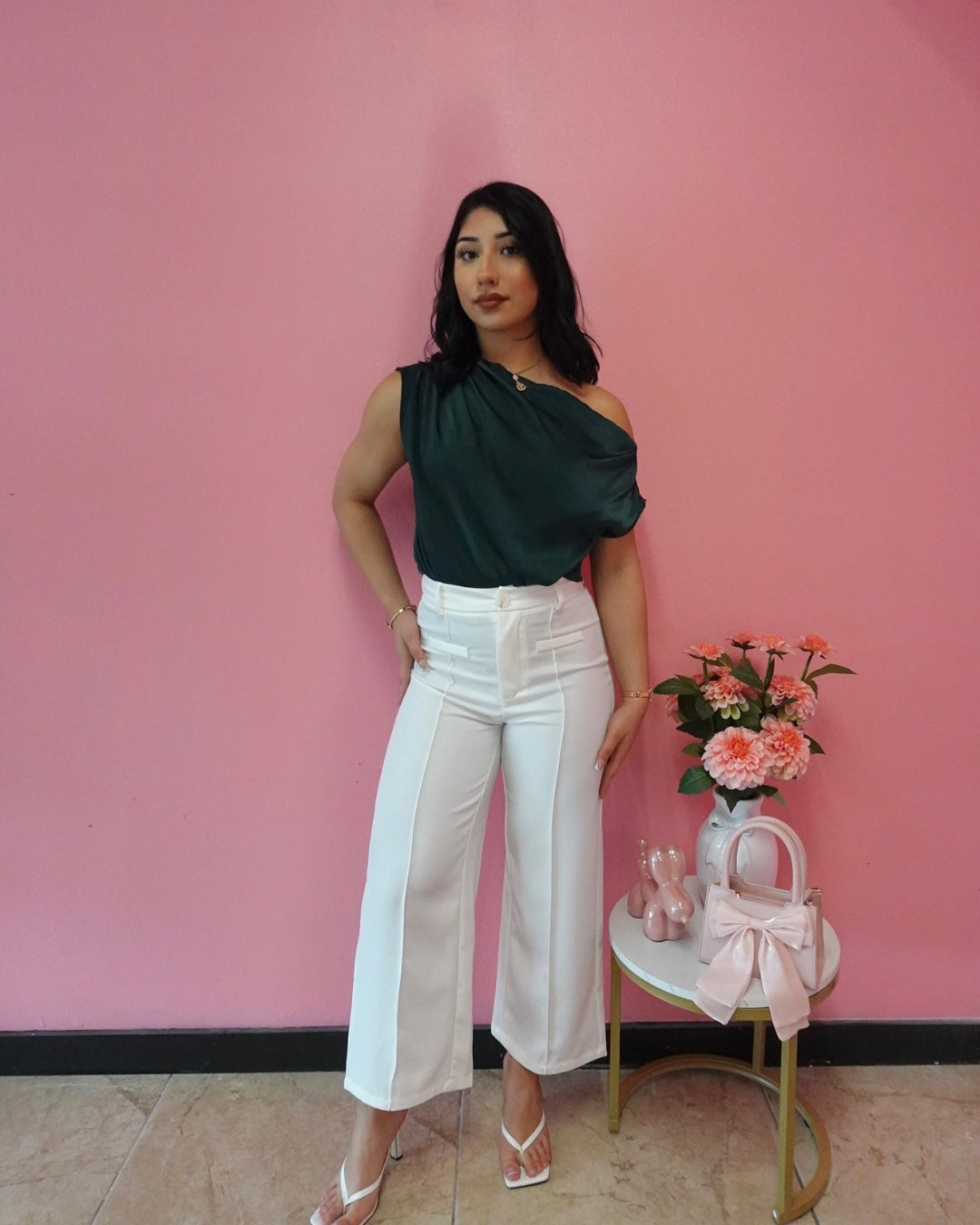 Emerald satin classy top
