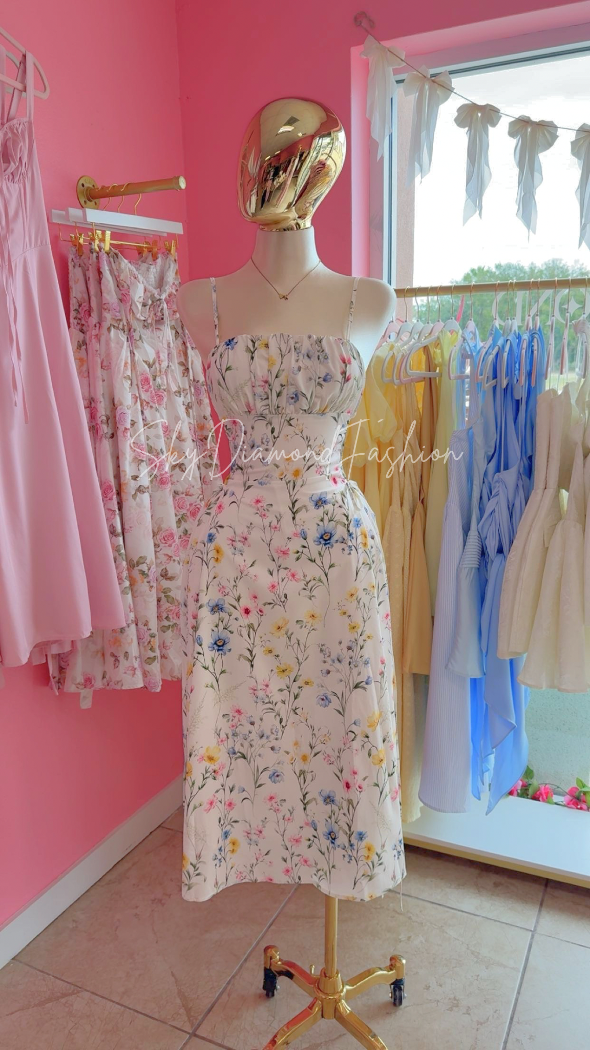 White floral spring long dress