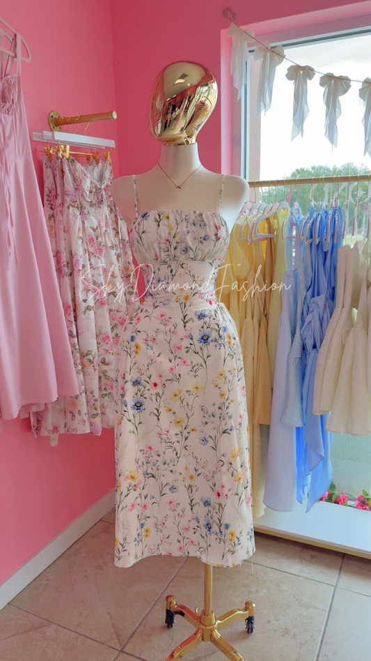White floral spring long dress