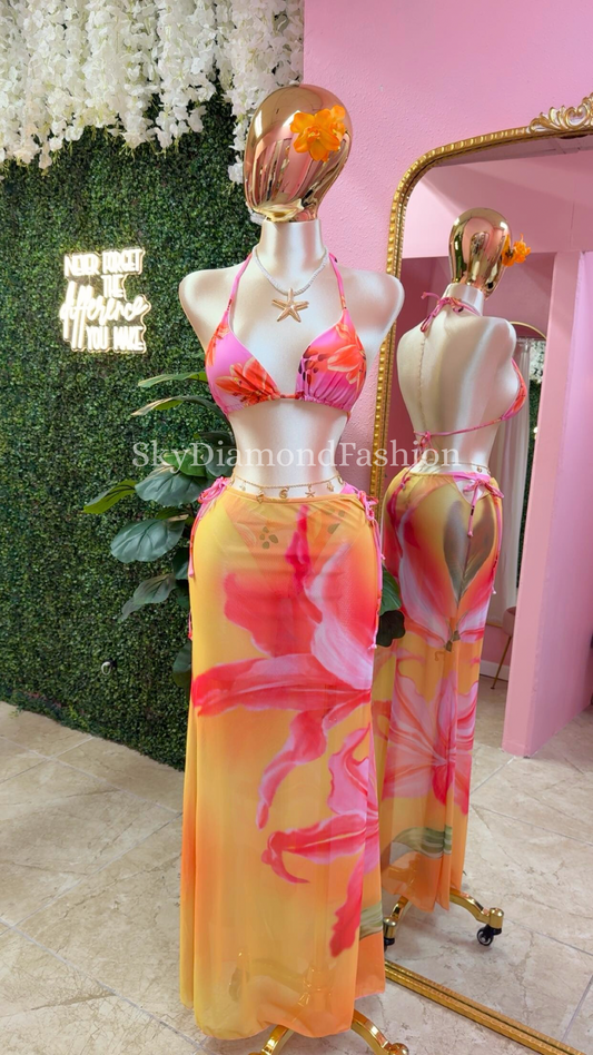 3pc Hawaiian yellow bikini