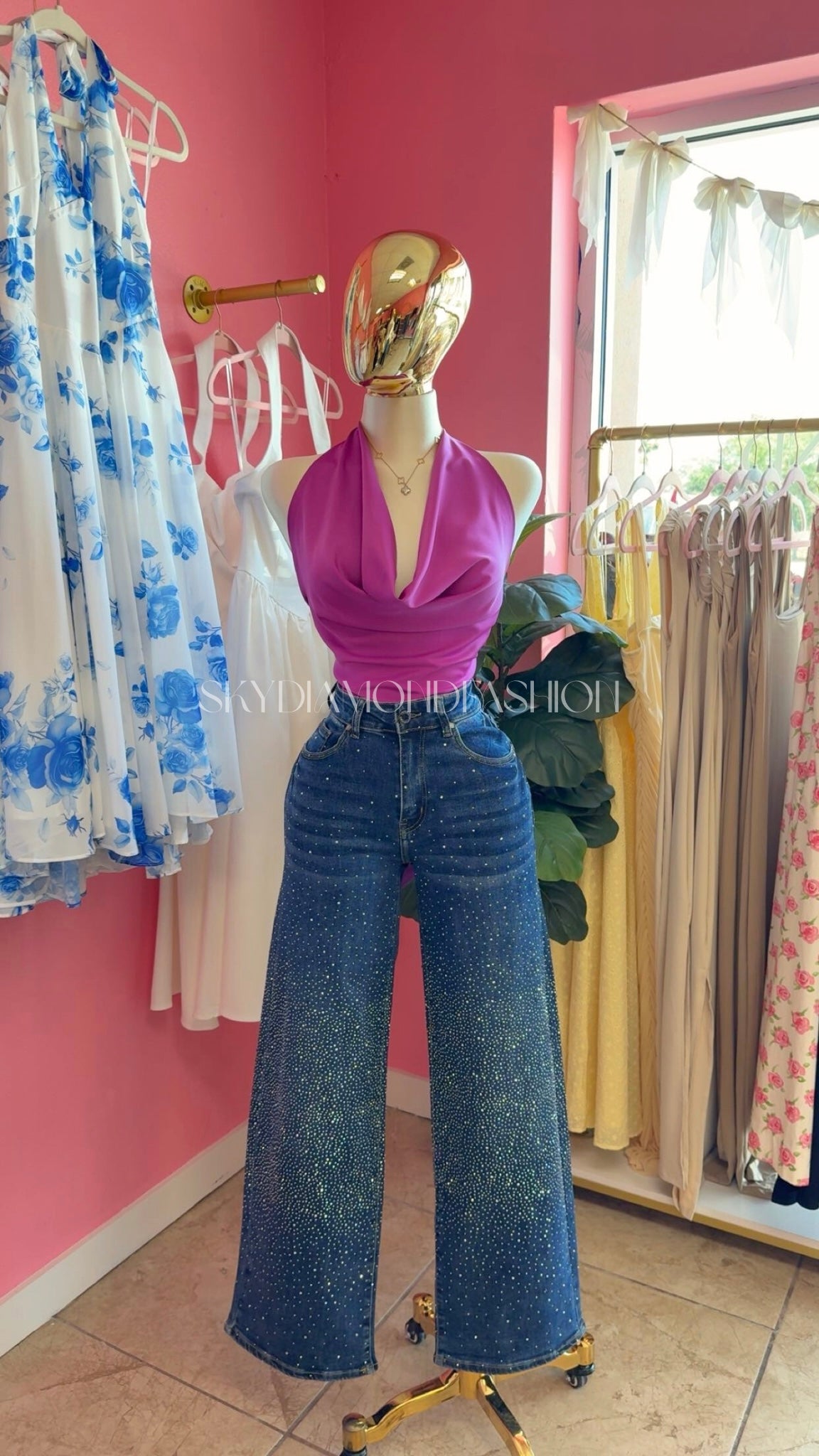 Purple satin halter top