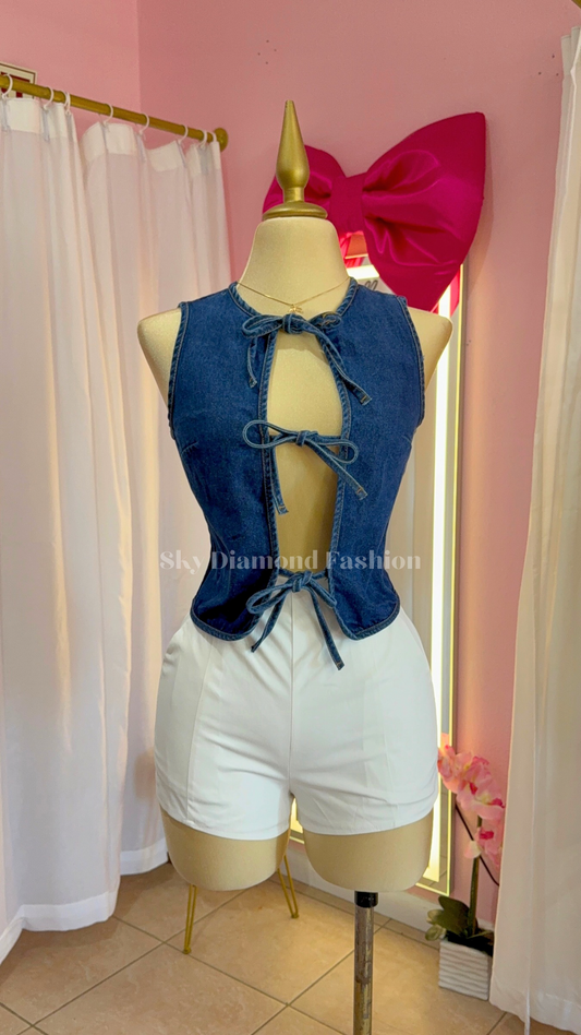 Denim classy bow top 🎀