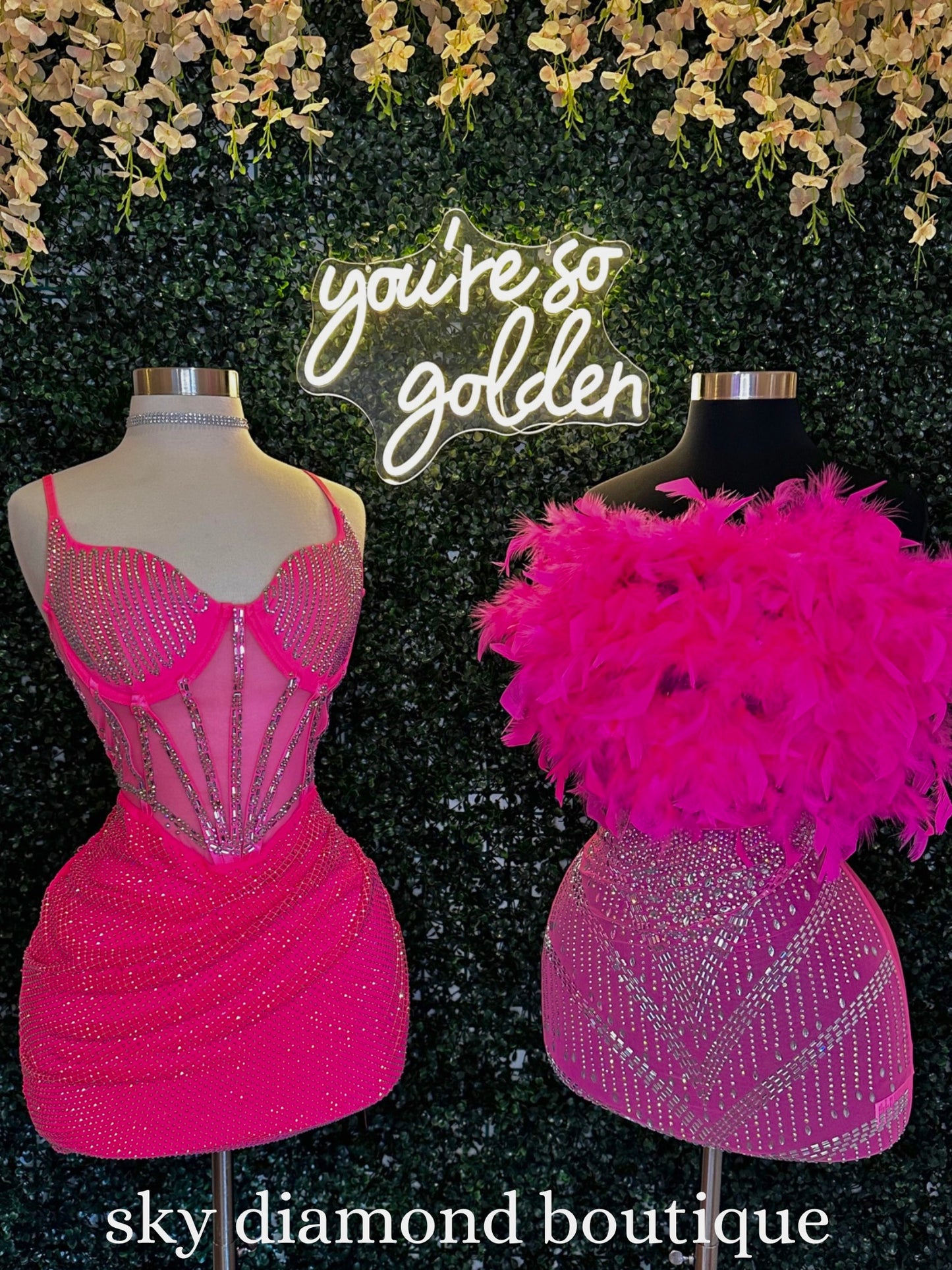 Hot pink feather dress