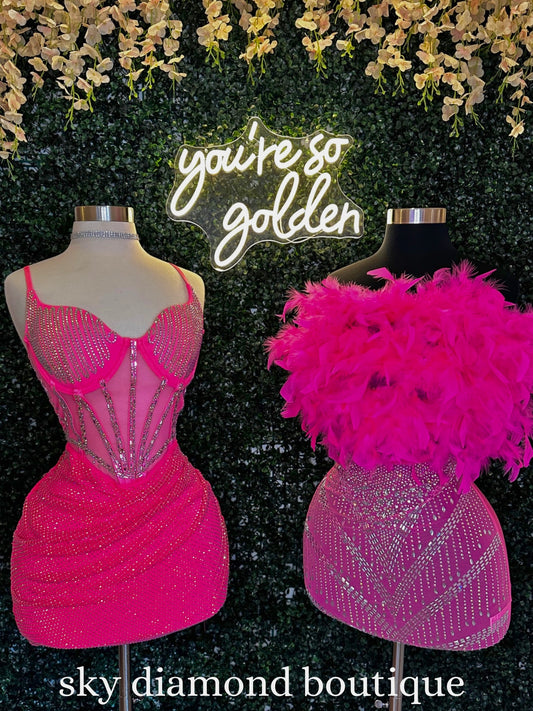 Hot pink feather dress