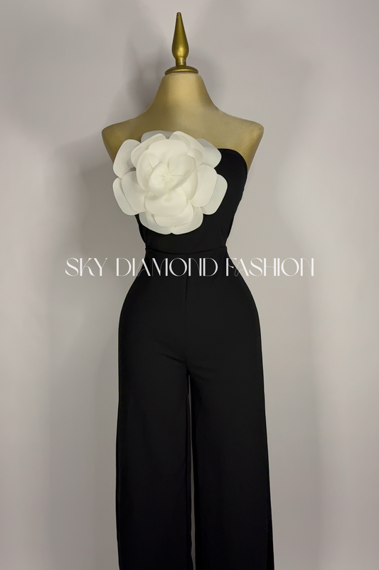 Black & white rose jumpsuit
