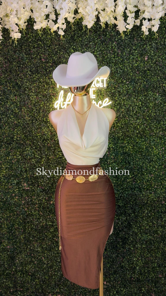 Chocolate Brown slit skirt