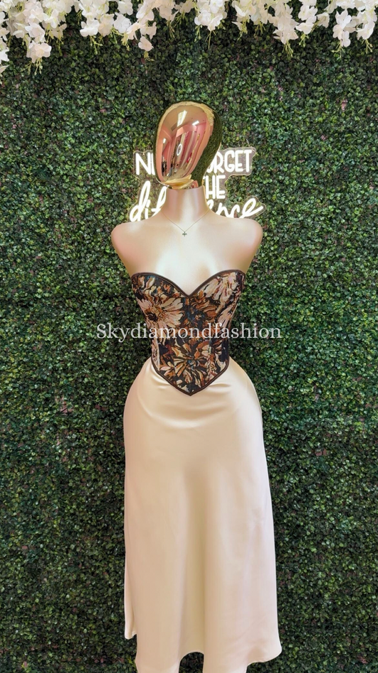 Apricot silk long skirt