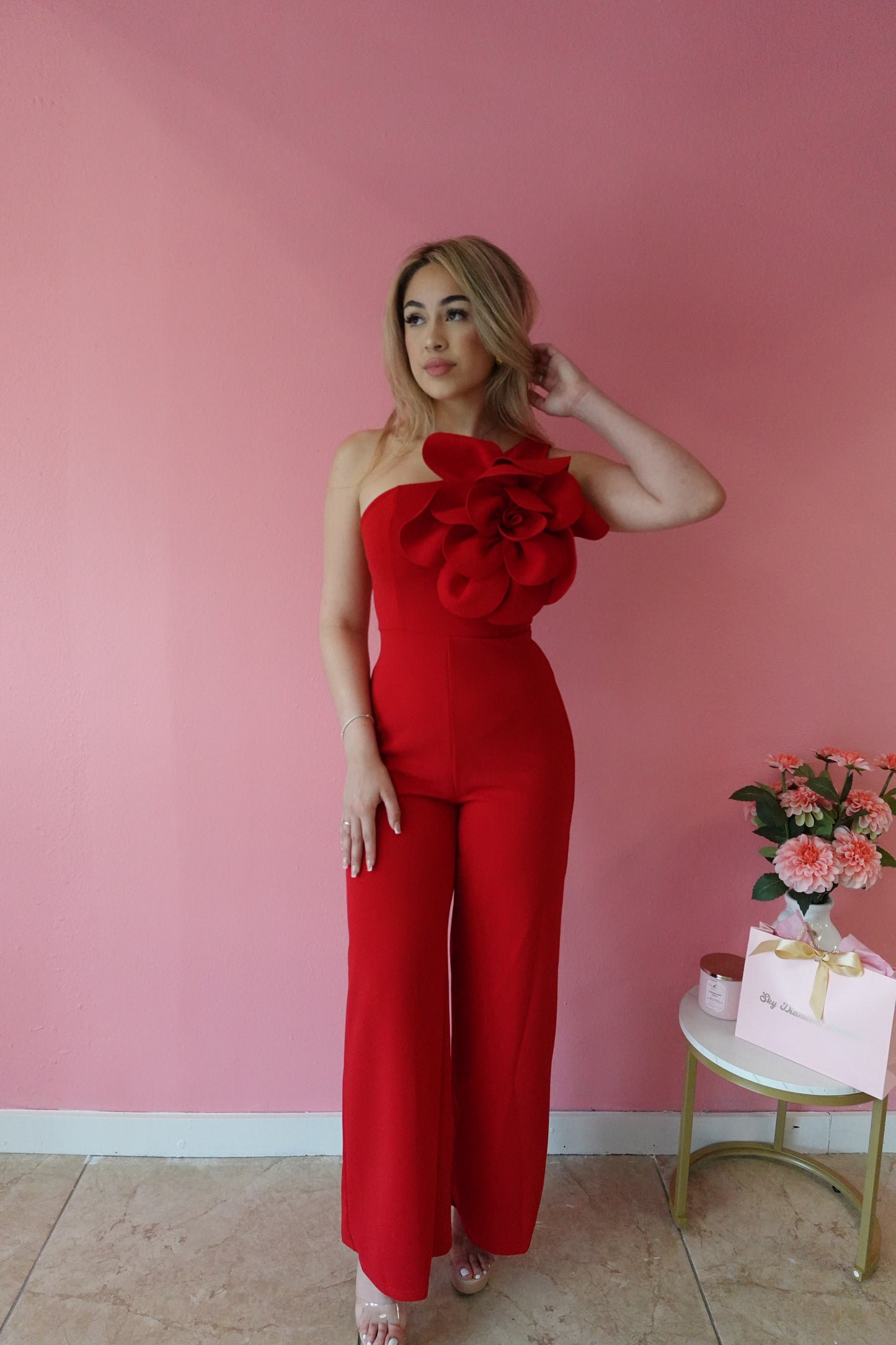 Red flower jumpsuit