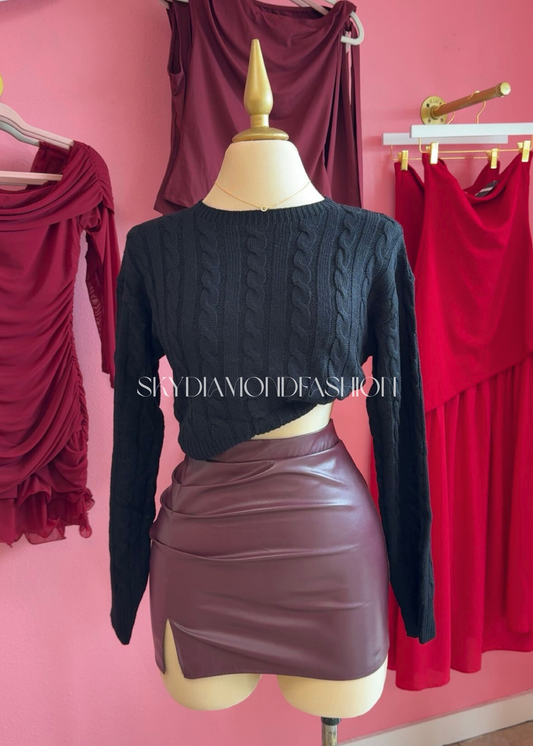 Burgundy leather skirt