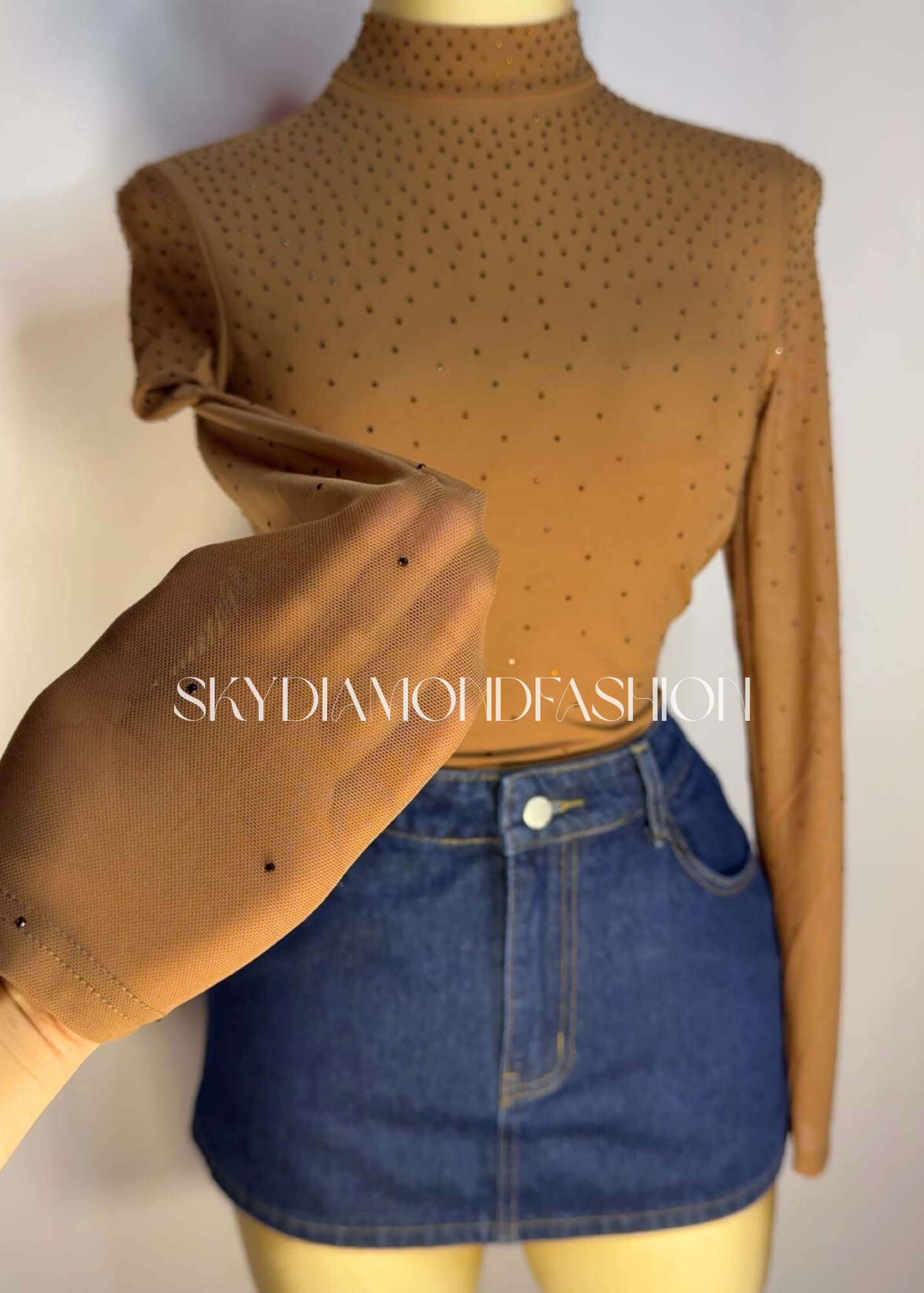 Mocha rhinestone bodysuit