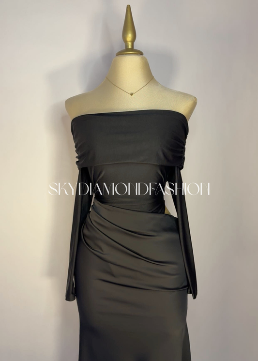 Black long satin dress
