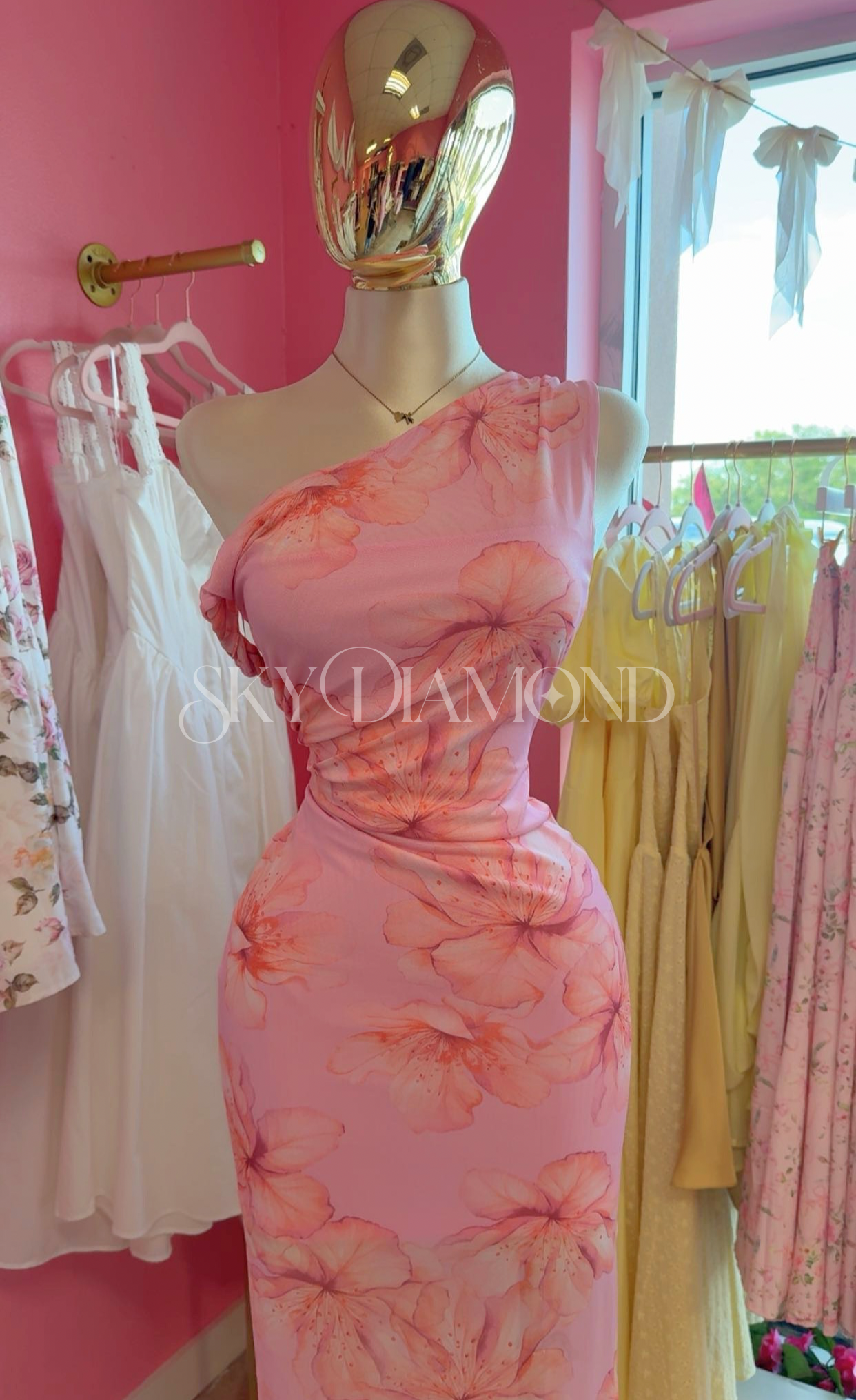 Pink floral mesh dress