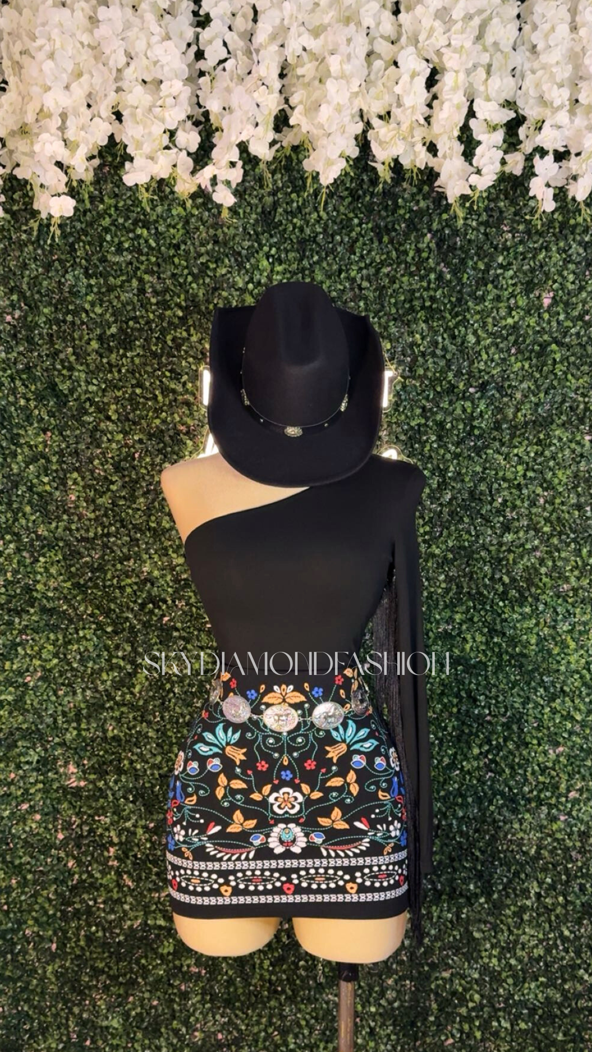 Black floral skirt