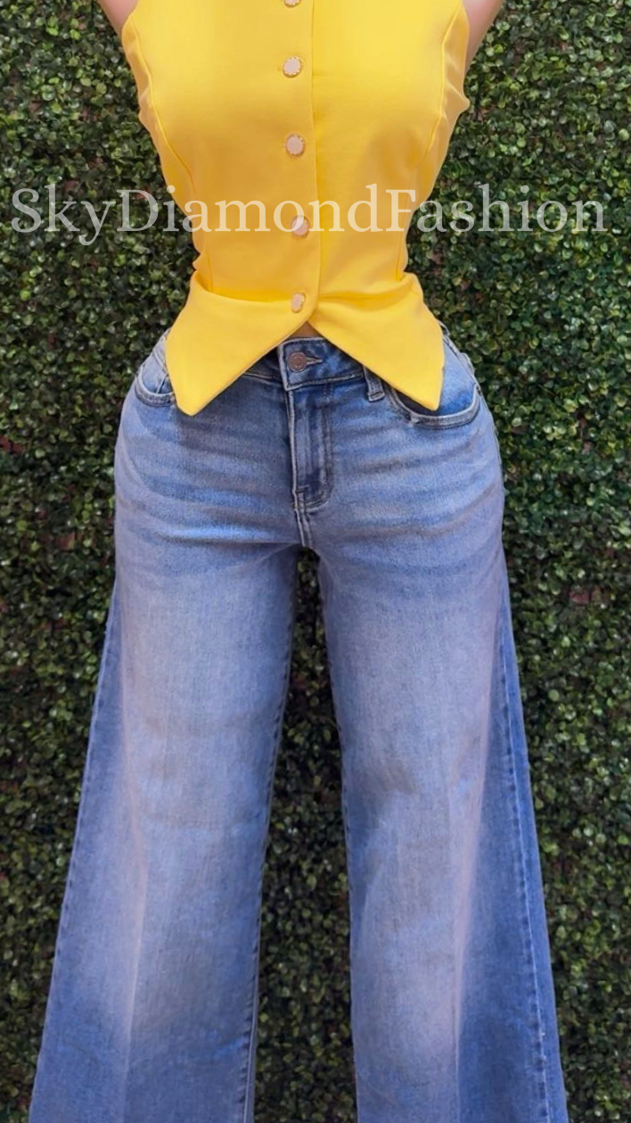 Denim med rise wide leg