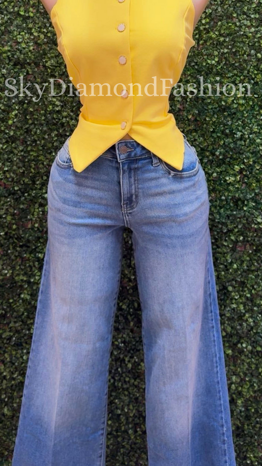 Denim med rise wide leg