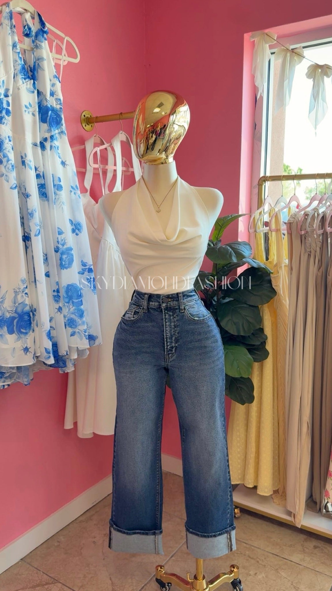White halter satin top