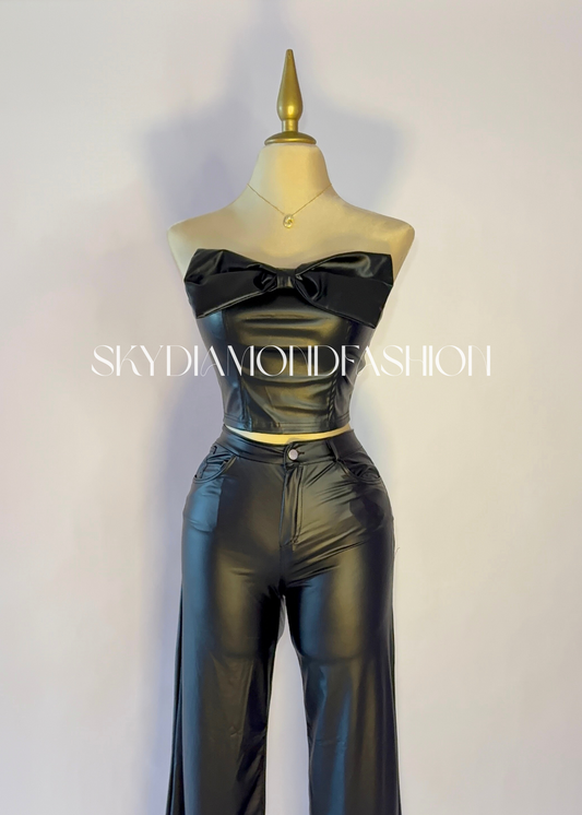 Black leather bow top