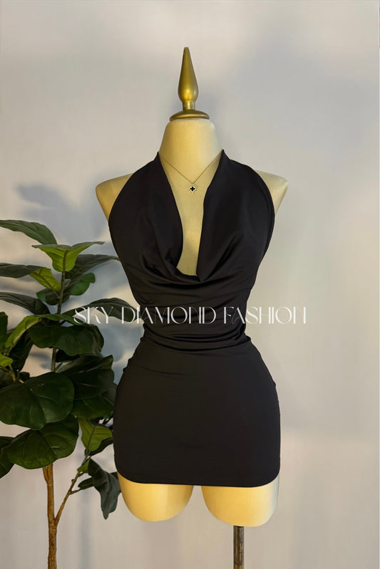 Black short neck dress